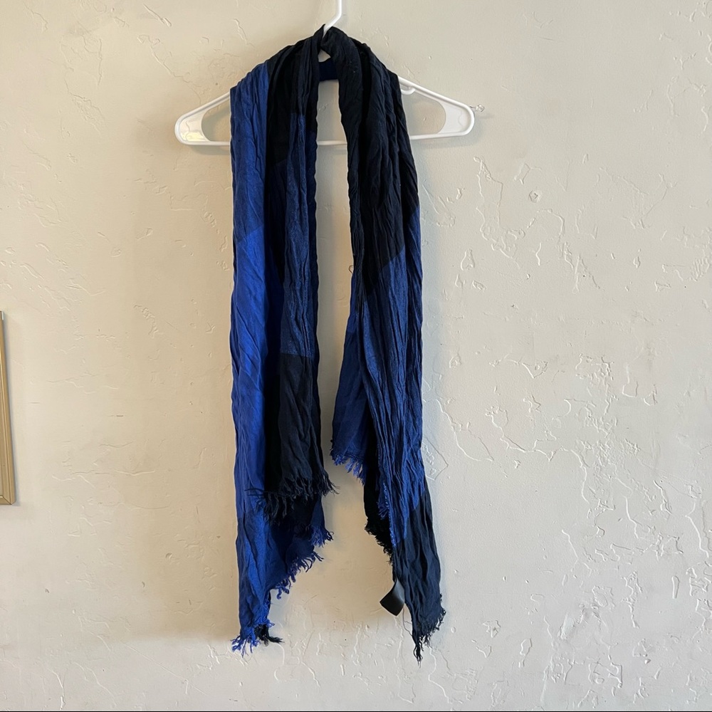 H&M Black and Blue Plaid Fringe Trim Scarf